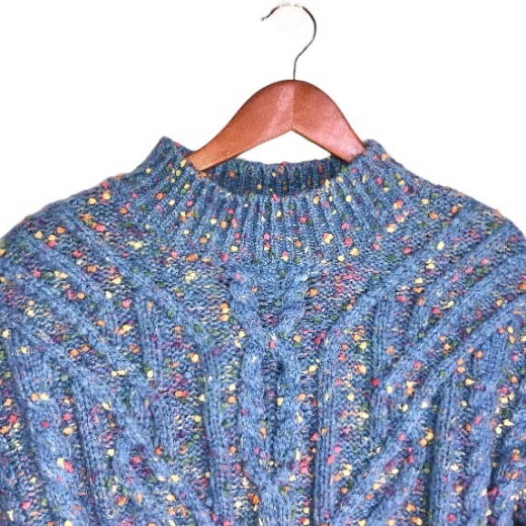 Fate Mock Neck Powder Blue Multicolor Confetti Chunky Ribbed Cable Knit Sweater - Picture 4 of 9
